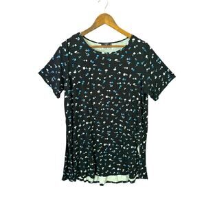 Tahari Woman Black Floral Print Stretch Top Scoop Neck T-Shirt Blouse 1X